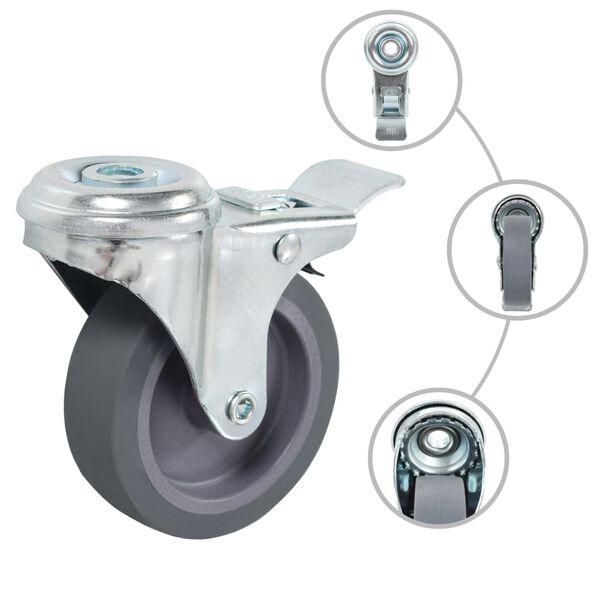 vidaXL Bolt Hole Swivel Casters with Double Brakes 4 pcs 75 mm