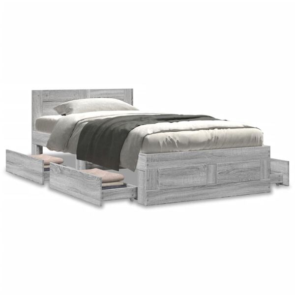 vidaXL Bed Frame with Headboard without Mattress Concrete Grey 75x190 cm Small Single