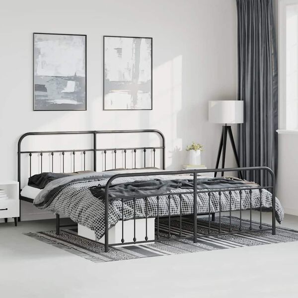 vidaXL Metal Bed Frame without Mattress with Footboard Black 193x203cm