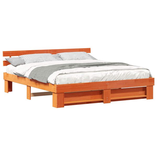 vidaXL Bed Frame with Headboard Brown 180 x 200 cm Solid Pine Wood