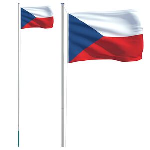 vidaXL Czech Flag and Pole 6.08 m Aluminium