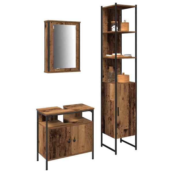 vidaXL Bathroom Furniture Set with Door 3 pcs Old wood Engineered wood