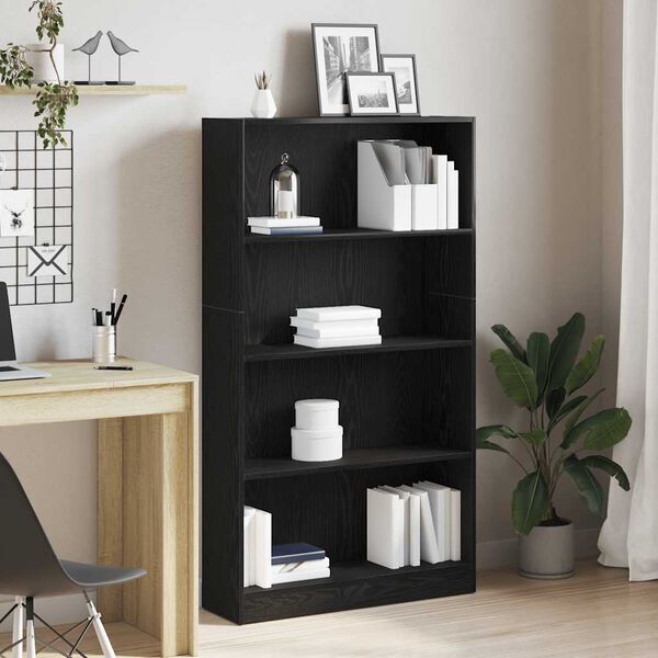 vidaXL 4-Tier Bookcase Black Oak 80x24x143 cm Engineered Wood
