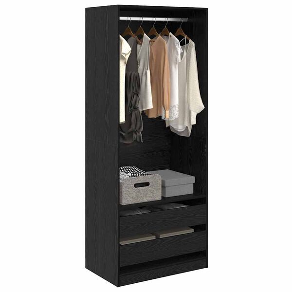 vidaXL Wardrobe with Drawer Black Oak 80 x 50 x 200 cm Engineered Wood