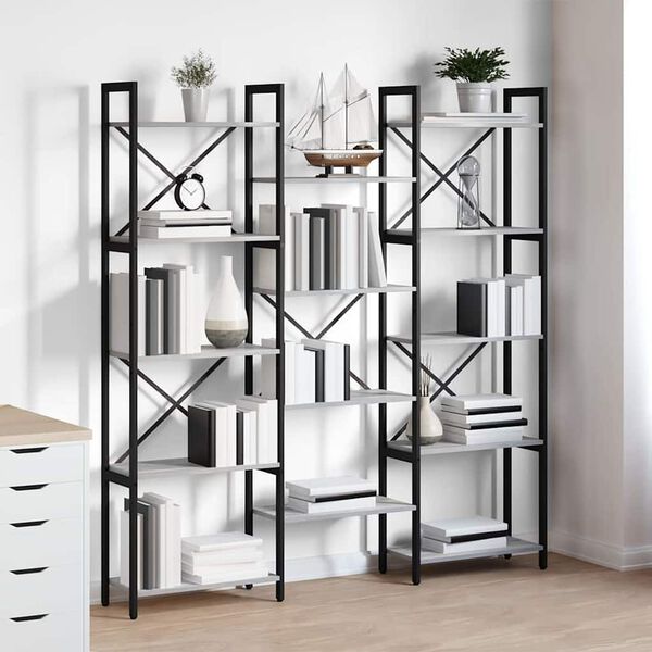 vidaXL Bookshelf Grey sonoma 156 x 25 x 167 cm Engineered Wood