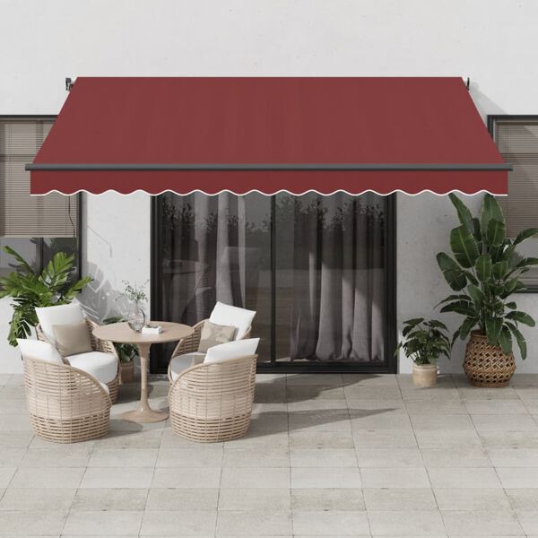 vidaXL Manual Retractable Awning with LEDs Burgundy 400x350 cm
