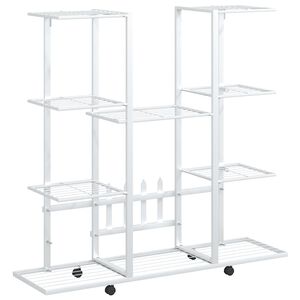 vidaXL Flower Stand with Wheels 94.5x24.5x91.5 cm White Iron