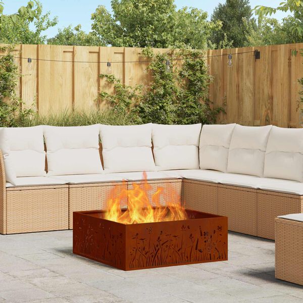 vidaXL Fire Pit Brown 80 x 80 x 30 cm Weathering Steel