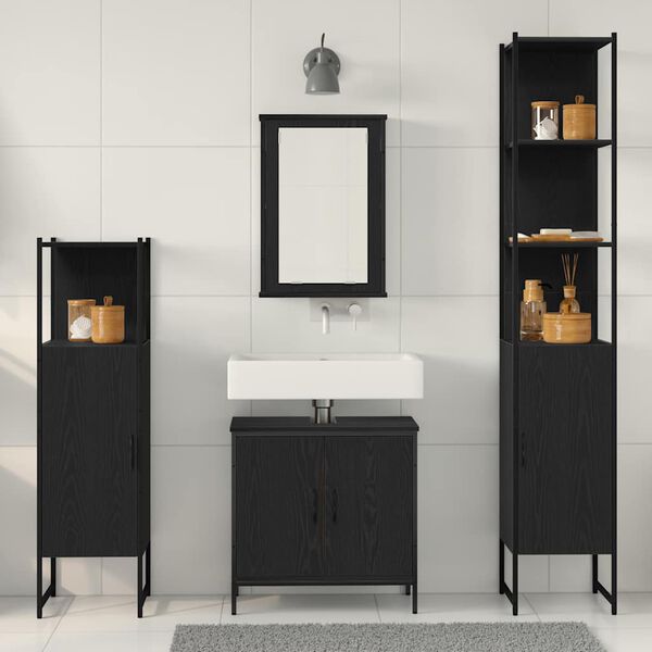 vidaXL Bathroom Furniture Set with Shelf 4 pcs Black Engineered wood