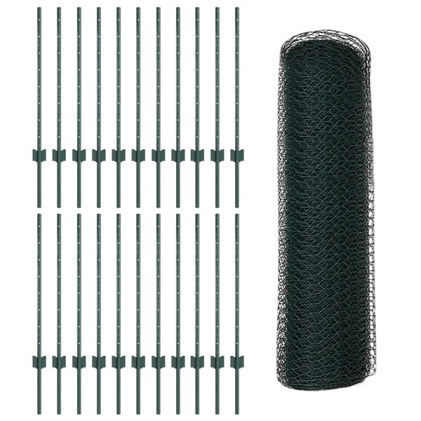 vidaXL Fence with Post Green 0.8 x 50 m Steel and PVC