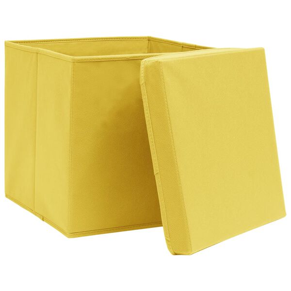 vidaXL Storage Boxes with Lids 10 pcs Yellow 32x32x32 cm Fabric