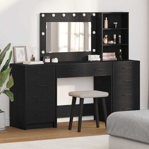 vidaXL Dressing Table with Drawer 3 pcs Black Oak Engineered Wood