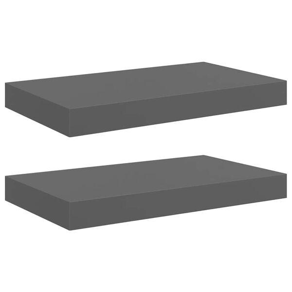 vidaXL Floating Wall Shelves 2 pcs High Gloss Grey 40x23x3.8 cm MDF