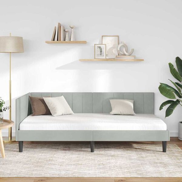 vidaXL Corner Bed Frame Light Grey 100 cm x 200 cm Velvet