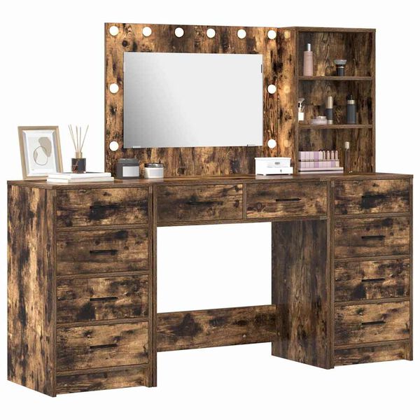 vidaXL Dressing Table with Drawer 3 pcs Smoked Oak Engineered Wood