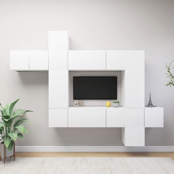 vidaXL 10 Piece TV Cabinet Set White Engineered Wood
