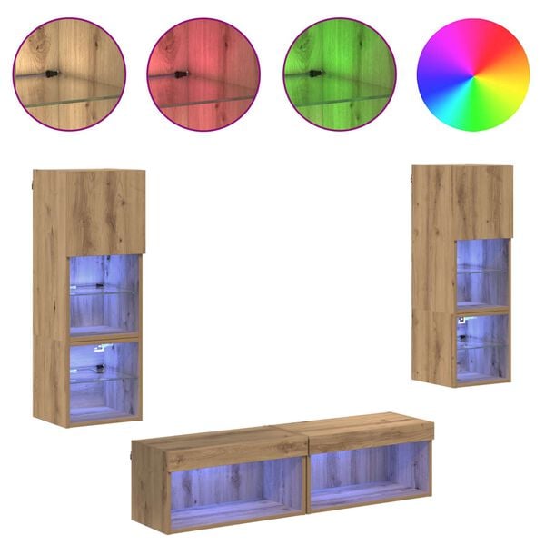 vidaXL TV Wall Unit Wall-mounted 6 pcs Artisan Oak Engineered Wood