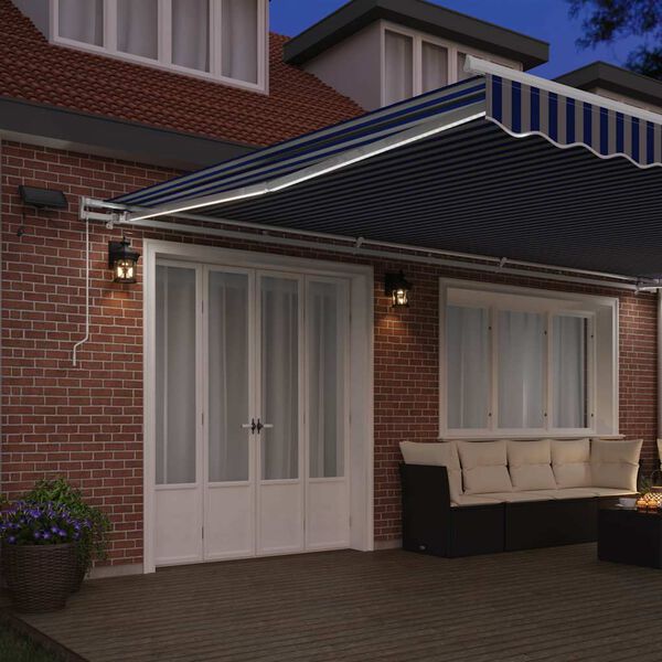 vidaXL Retractable Awning Manual Blue and White 600 x 300 cm