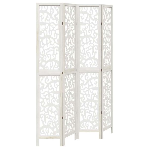 vidaXL Room Divider 4 Panels White Solid Wood Paulownia