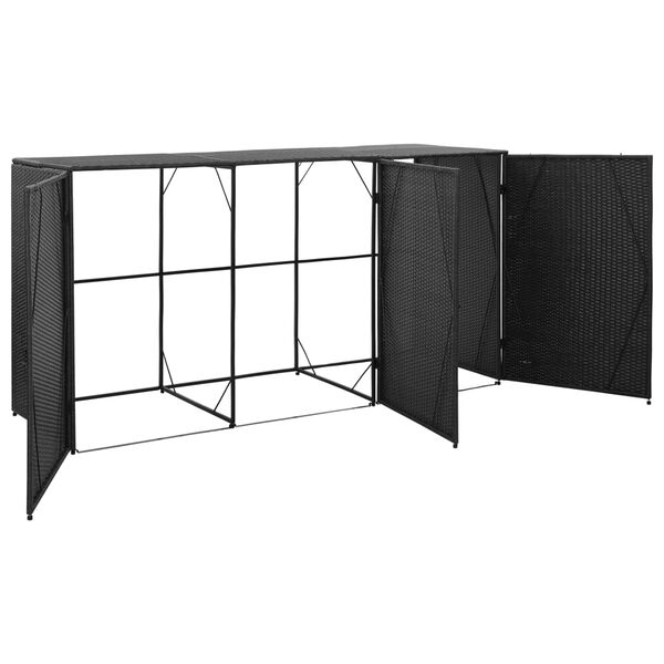 vidaXL Triple Wheelie Bin Shed Black 229x78x120 cm Poly Rattan