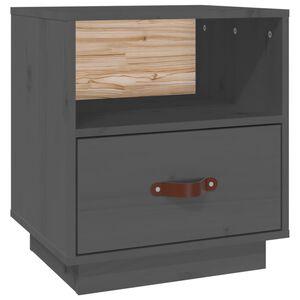 vidaXL Bedside Cabinet | Grey | Solid pinewood, faux leather (100% polyurethane)