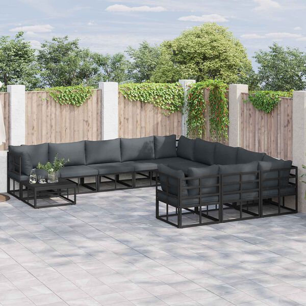 vidaXL Garden Sofa Set with Cushion 11 pcs Black Aluminium