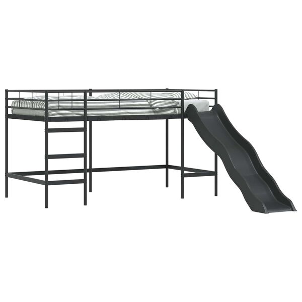 vidaXL Kids'Loft Bed Frame with Slide Black and Anthracite