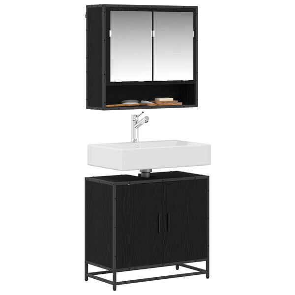 vidaXL Bathroom Furniture Set 2 pcs Black Oak Engineered Wood
