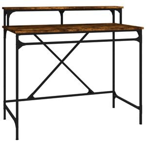vidaXL Desk Smoked Oak 100x50x90 cm Engineered Wood and Iron