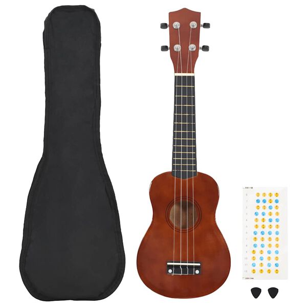 vidaXL Soprano Ukulele Set with Bag for Kids Dark Wood 23"