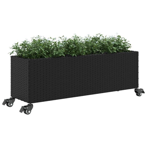 vidaXL Garden Planters with Wheels 2 pcs Black 107x32x38 cm Poly Rattan