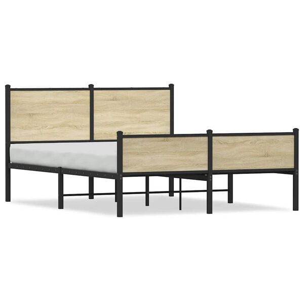 vidaXL Metal Bed Frame without Mattress Sonoma Oak 140x190 cm
