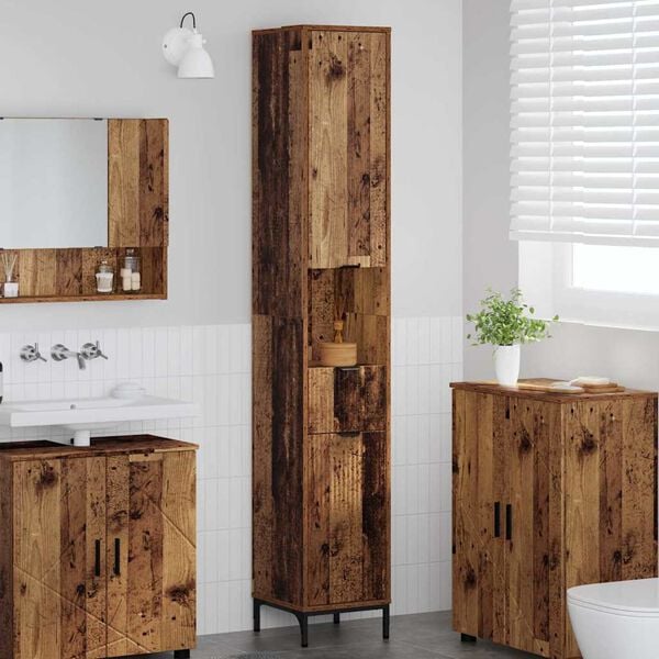 vidaXL Bathroom Cabinet with Drawer Old Wood 31.5 x 33 x 190 cm