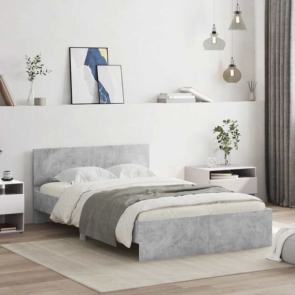 vidaXL Bed Frame with Headboard and LED Concrete Grey 140x200 cm