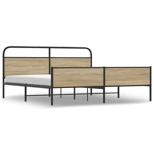 vidaXL Metal Bed Frame without Mattress Smoked Oak 183x213 cm