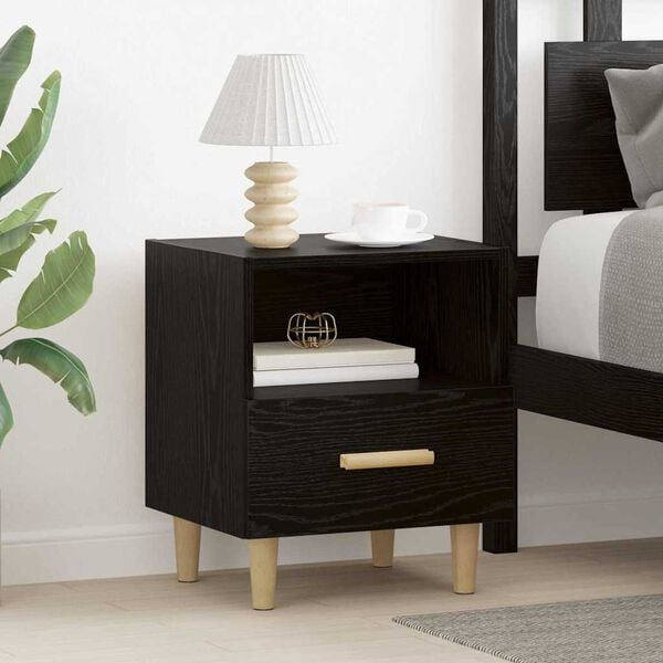 vidaXL Bedside Cabinet Black Oak 40 x 35 x 47 cm Engineered Wood