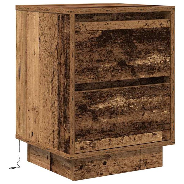 vidaXL Bedside Cabinet with LED Lights&nbsp;Old Wood 38x34x50 cm
