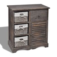 vidaXL Wooden Cabinet 3 Left Weaving Baskets Brown