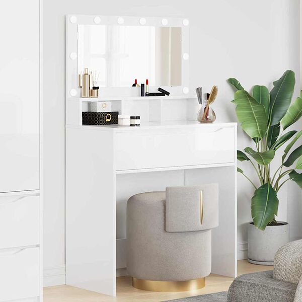vidaXL Bedroom Dressing Tables High Gloss White 80 x 39.6 x 135 cm