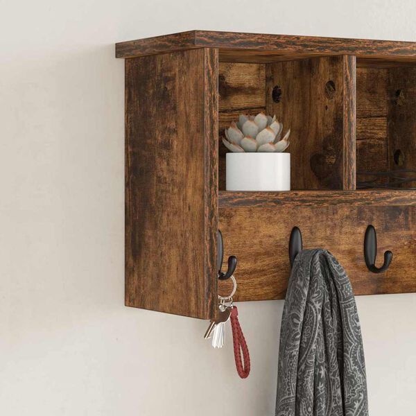 vidaXL Wall-Mounted Coat Rack with Shelf Smoked oak 50 x 16 x 26 cm