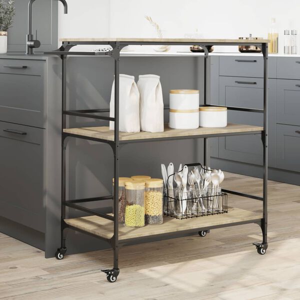 vidaXL Kitchen Trolley Sonoma Oak 100.5x50x105 cm Engineered Wood