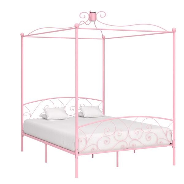 vidaXL Canopy Bed Frame without Mattress Pink Metal 160x200 cm