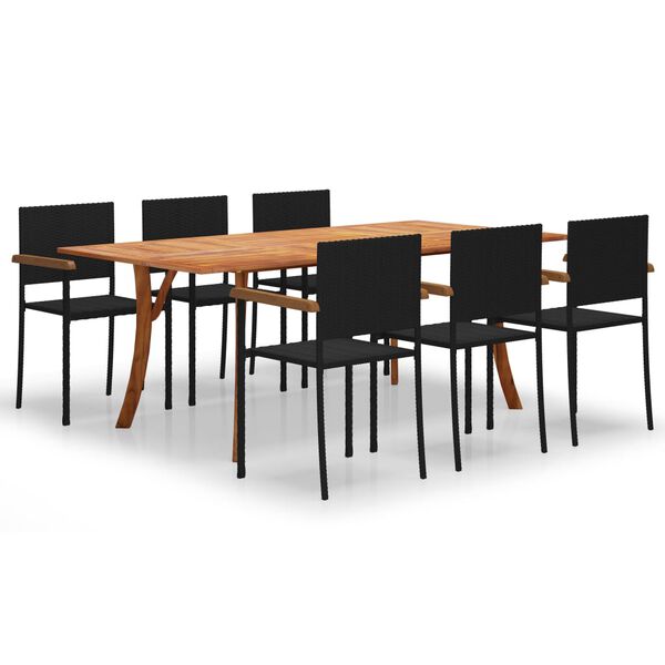 vidaXL 7 Piece Garden Dining Set Black
