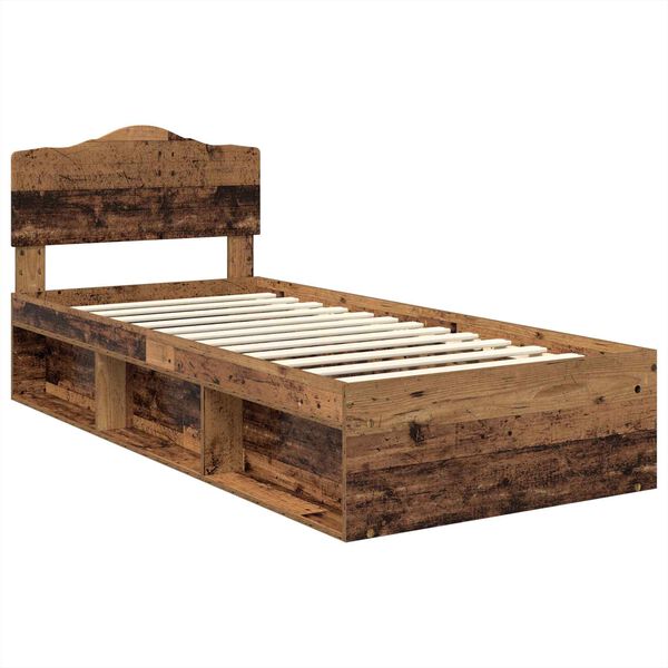 vidaXL Bed Frame with Headboard Old Wood 90 x 190 cm Solid Pine Wood
