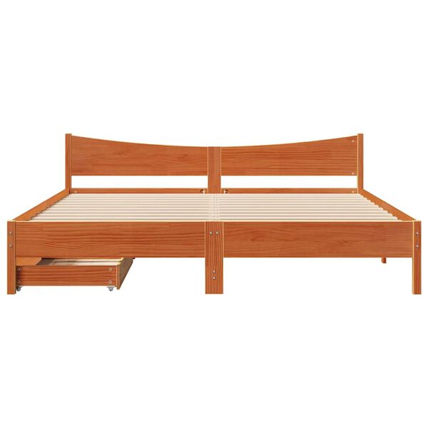 vidaXL Bed Frame with Drawers Wax Brown 200x200 cm Solid Wood Pine