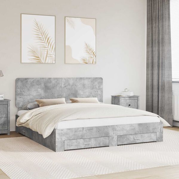 vidaXL Bed Frame Concrete Grey 200 x 200 cm Engineered Wood