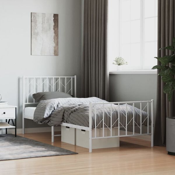 vidaXL Metal Bed Frame without Mattress with Footboard&nbsp;White 90x200cm