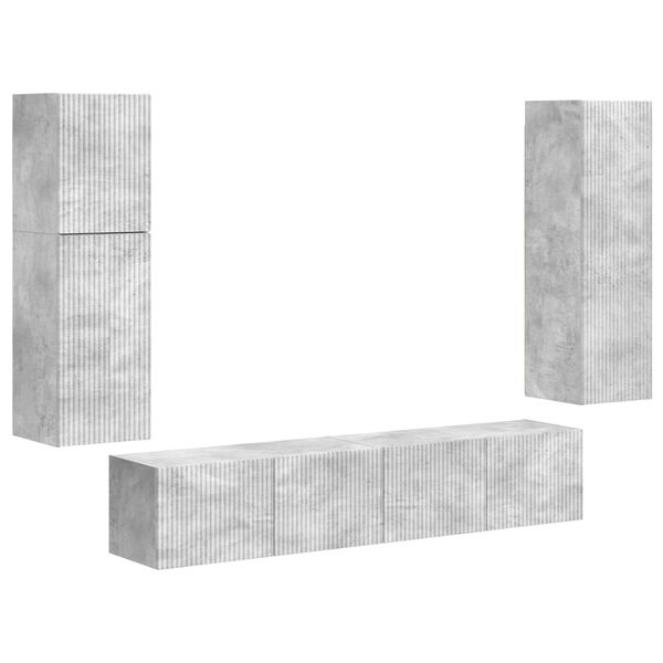 vidaXL TV Cabinet Set Wall-mounted 4 pcs Concrete Grey Engineered Wood