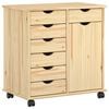 vidaXL Rolling Cabinet 63.5 x 39 x 65.5 cm Solid Pine Wood Brown