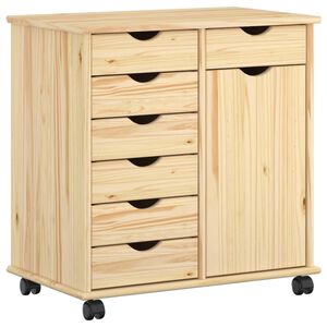 vidaXL Rolling Cabinet 63.5 x 39 x 65.5 cm Solid Pine Wood Brown